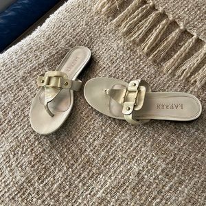 - - - Lauren Ralph Lauren sand white women's sandals, flip flop leather,…